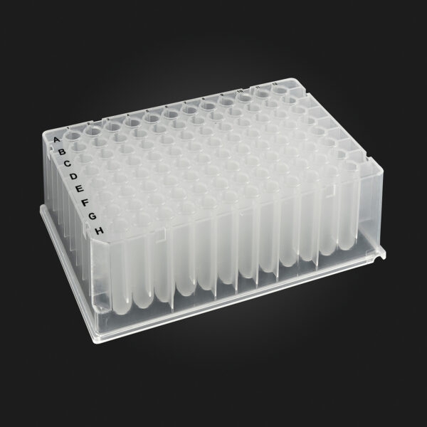 OptiWell™ Deep Well Plate, 96 Round Well, 1.1mL, 27.0mm height, V-bottom, Black Alphanumeric Printing, PP, 10 bags of 5 pieces, 50 / CS