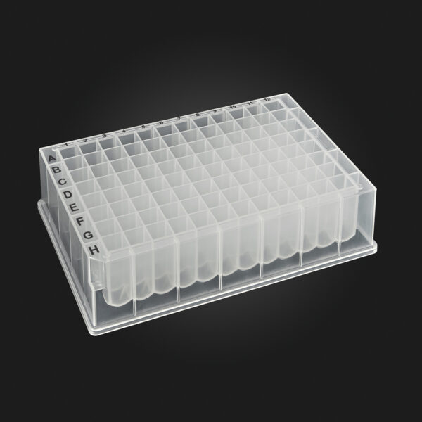 OptiWell™ Deep Well Plate, 96 Square Well, 1.2mL, 24.0mm height, U-bottom, Black Alphanumeric Printing, PP, Sterile, 10 bags of 5 pieces, 50 / Cs