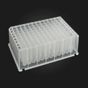 OptiWell™ Deep Well Plate, 96 Square Well, 1.6mL, 31.6mm height, U-bottom, Black Alphanumeric Printing, PP, Sterile, 10 bags of 5 pieces, 50 / CS