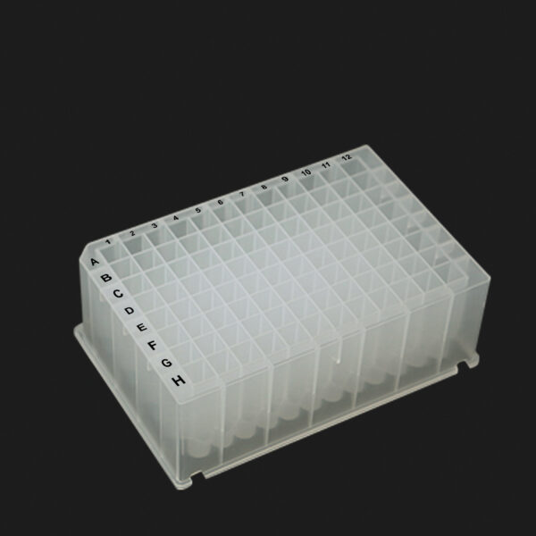 OptiWell™ Deep Well Plate, 96 Square Well, 2.2mL, 44.2mm height, V-bottom, for Kingfisher and Accuris IsoPURE, Black Alphanumeric Printing, PP, 10 bags of 5 pieces, 50 / CS