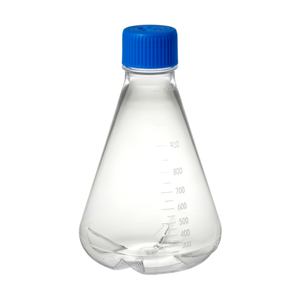 Flask, Erlenmeyer, 125mL, PETG, flat bottom w / vented screw cap, sterile, indiv wrapped, 24 / CS