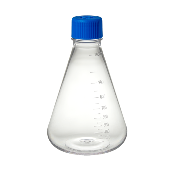 Flask, Erlenmeyer, 250mL, Polycarbonate, baffled bottom w/ vented screw cap, Sterile, indiv wrapped, 12/CS