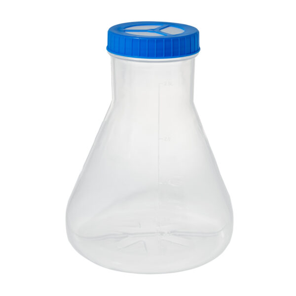 Flask, Erlenmeyer, 1000mL, Polycarbonate, baffled bottom w vented screw cap, Sterile, indiv wrapped, 6/CS