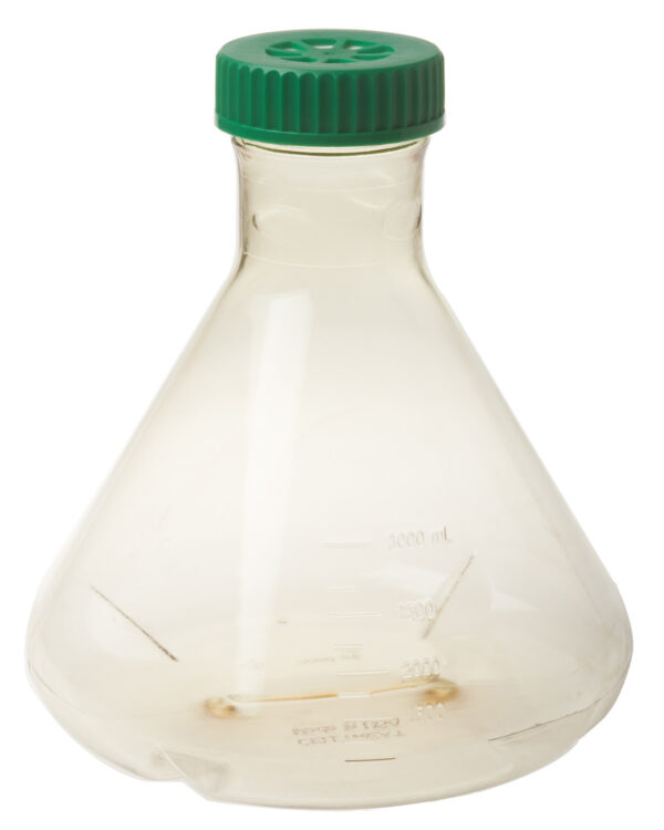3L Fernbach Flask, Vent Cap, Baffled Bottom, Polycarbonate, Sterile