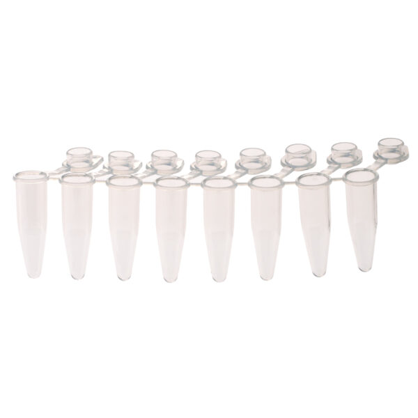PCR 8-Strip Tubes, 0.2mL, Separable, Attached Dome Caps, Clear