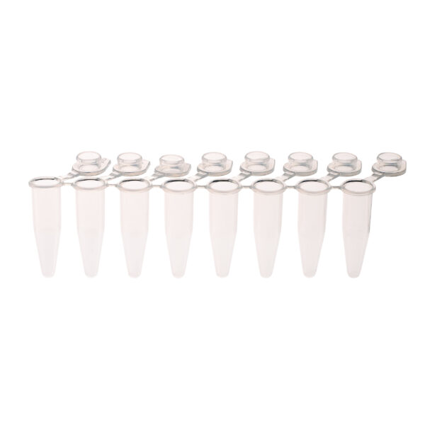 PCR 8-Strip Tubes, 0.2mL, Separable, Attached Flat Caps, Clear