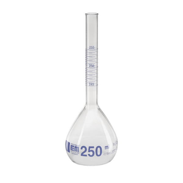Measuring flask, class A, blue graduation, pre-packing regulation