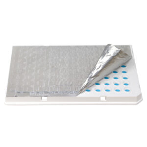 Sealing Mat, Ø5.51mm, PCR, Round, 96 Well, PTFE-Coated Silicone, Printed, "-" Opening, 50/Case