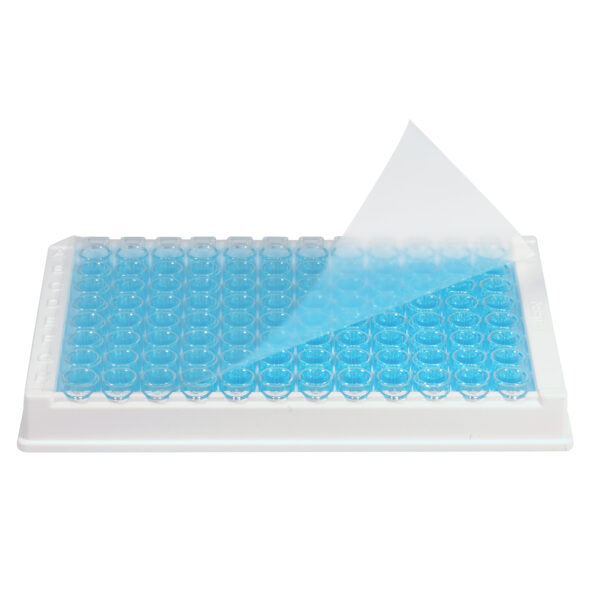 Sealing Mat, Ø8.5mm, Round, 96 Well, PTFE-Coated Silicone, Printed Alphanumeric, Blue, "-" Opening, 50/Case
