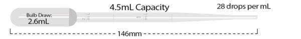 Transfer pipette, 5mL, large bulb, graduated to 1mL, non-sterile, bulk pack, 250/pk