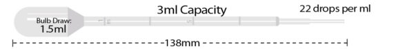 Transfer pipette, 7mL, large bulb, graduated to 3mL, sterile, individually wrapped, 500/cs