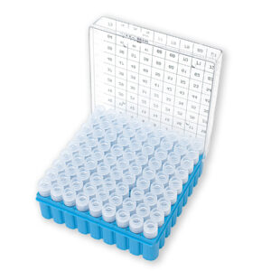Cryo storage box, 81 place (9 x 9), polycarbonate, with hinged lid, 5/pk