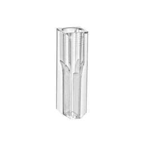 Spectrophotometer Cuvette, PS, 1.5mL semi-micro, round opening, 10mm light path, 340-800nm range, 2 optical sides, 10 trays of 100, 1000/cs