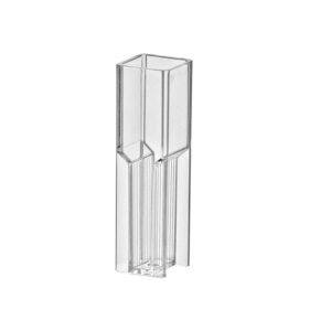 Spectrophotometer Cuvette, PS, 1.5mL semi-micro, square opening, 10mm light path, 340-800nm range, 2 optical sides, 10 trays of 100, 1000/cs