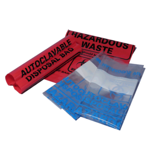 216mm x 279mm (8.5" x 11") Red Biohazard Bags w/ black printed markings, box of 100