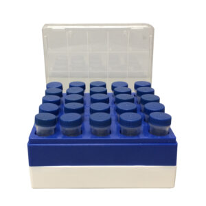 Cardboard freezer box with hinged lid, 3 inch, with insert for 25 snap-cap 5mL MacroTubes, 5.25 x 5.25 x 3 inches, 5/pk