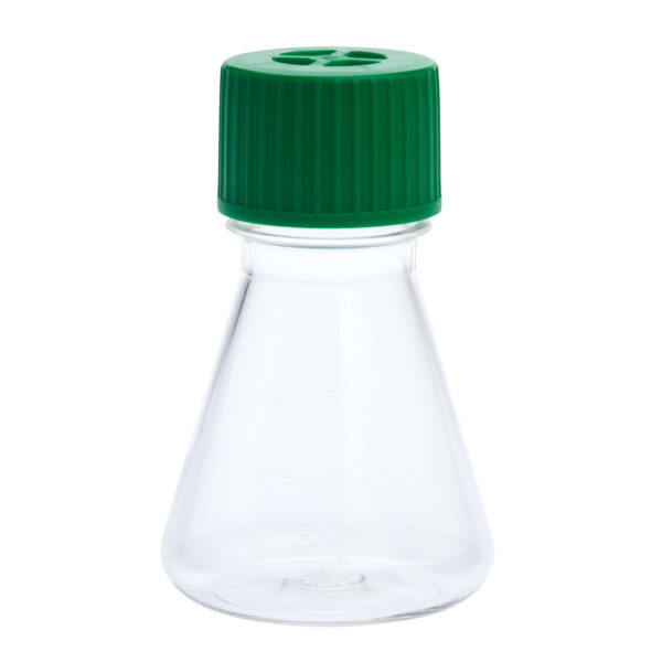 125mL Erlenmeyer Flask, Vent Cap, Plain Bottom, PETG, Sterile