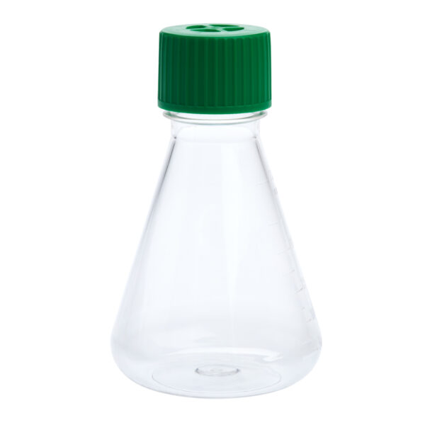 250mL Erlenmeyer Flask, Vent Cap, Plain Bottom, PETG, Sterile