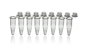 PCR 8-tube strips w/indiv att. Dome caps, clr, .2ml, q120