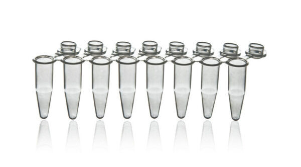 PCR 8-tube strips w/indiv att. Dome caps, clr, .2ml, q120
