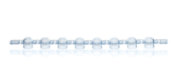 PCR 8-strip domed caps for 0.2mL tubes, blue, bag of 125