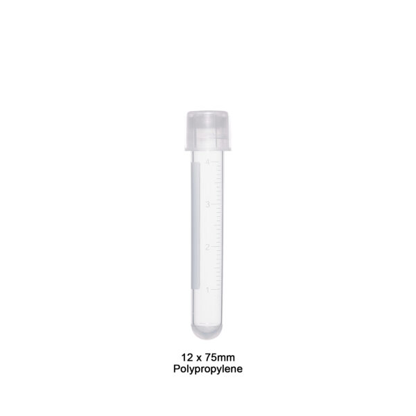 Tube, 5mL 12 x 75mm PP w/cap, 125/bag, sterile, 1000/cs