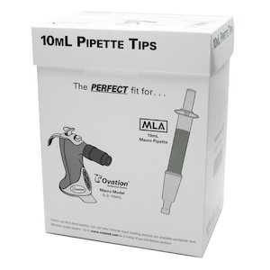 10mL Pipette Tips, Ovation & MLA, Graduated, Boxed, Non-sterile