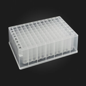 OptiWell™ Deep Well Plate, 96 Round Well, 2.0mL, 44.3mm height, U-bottom, for Nunc, Black Alphanumeric Printing,  PP, 10 bags of 5 pieces, 50 / CS