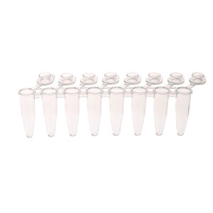 PCR 8-Strip Tubes, 0.2mL, Attached Flat Caps, Clear