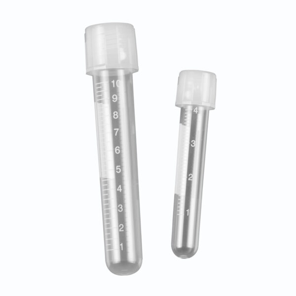 Culture Tube, 5mL, 12 x 75mm, PP,  w/ attached 2-position screw-cap, printed graduations, sterile, 20 bags of 25 tubes, 500/case