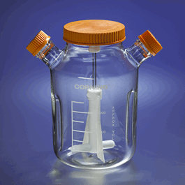 Corning 3 L Proculture Glass Spinner Flask with 120 mm Flat Center Cap and 2 Angled Sidearms (45 mm)
