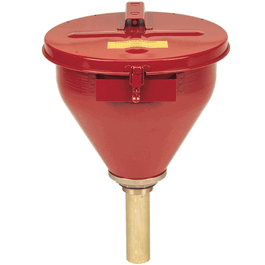Large Steel Drum Funnel with 6 in. Flame Arrester and Tip-Over Protection Kit, self-closing cover, 2 inch bung