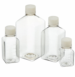 Thermo Scientific Nalgene 650 mL Sterile PET Square Media Bottle w/38-430 HDPE Cap