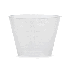 1 oz (30 mL) Non-Sterile Graduated Plastic Medicine Cups, Graduations: 1 to 8 drams; 1/8 to 1 fl oz; 1 to 2 Tbs; 2.5 to 30 mL/cc