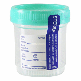 SureTight Sterile Specimen Cup, Stackable, Green Screw Cap, 90 mL