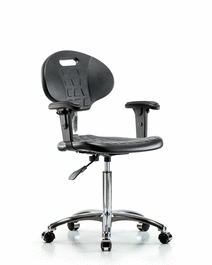 Class 10 Erie Polyurethane Clean Room Chair - Medium Bench Height with Adjustable Arms and Casters in Blue Polyurethane