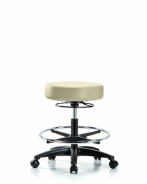 Vinyl Stool without Back - Medium Bench Height with Chrome Foot Ring and Casters in Imperial Blue Trailblazer Vinyl