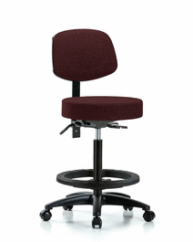 Fabric Stool with Back - High Bench Height with Black Foot Ring and Casters in Black Fabric