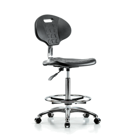 Class 10 Erie Polyurethane Clean Room Chair - High Bench Height with Chrome Foot Ring and Casters in Blue Polyurethane