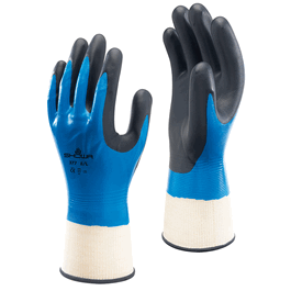 SHOWA Size 10 Foam Grip 13 Gauge Oil and Chemical Resistant Black and Blue Nitrile Foam Fully Dipped Palm Coated Work Gloves