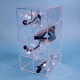 8 Compartment Safety Glasses/Goggles Holder, 1/4 in. clear acrylic, 8W x 16H x 8.25D