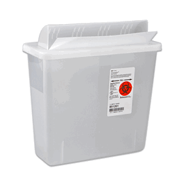 Covidien Sharps Container, Always-Open Lid, 12 Qt, Clear, 16-1/4 x 6 x 13-3/4 in.