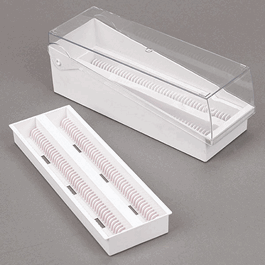 Slide Storage Box with Hinged Lid and Removable Draining Tray, 100-Place for up to 200 Slides, ABS, Blue, 6/Unit
