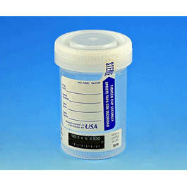 Drug Test Container, 90 mL, with Attached White Screwcap, Sterile, Tab-Seal Patient ID Label and Thermometer Strip, PP