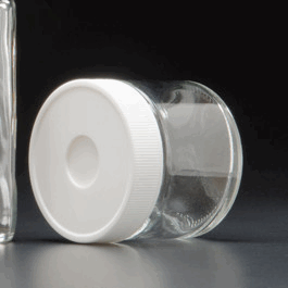 JG Finneran 2 oz (60 mL) Clear Short Septum Jar, 53-400 mm Open Top White Polypropylene Cap, PTFE/Silicone Septa