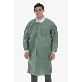 ValuMax Extra-Safe SMS Lab Coats, Knee Length, 3 Pockets, Snap Front, Knit Cuffs and Collar, Olive, 2XL