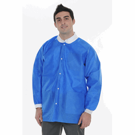 ValuMax Extra-Safe SMS Lab Jackets, Hip Length, 3 Pockets, Snap Front, Knit Cuffs and Collar, Royal Blue, XS