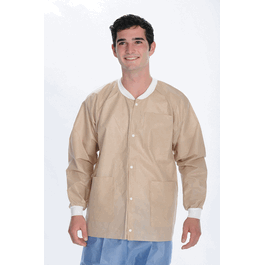 ValuMax Extra-Safe SMS Lab Jackets, Hip Length, 3 Pockets, Snap Front, Knit Cuffs and Collar, Tan, 2XL