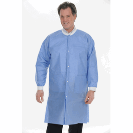 ValuMax Extra-Safe SMS Lab Coats, Knee Length, 3 Pockets, Snap Front, Knit Cuffs and Collar, Steel Blue, 2XL