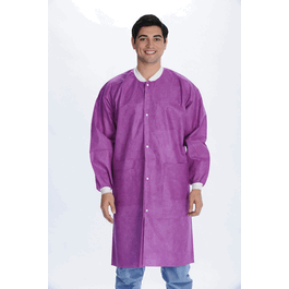 ValuMax Extra-Safe SMS Lab Coats, Knee Length, 3 Pockets, Snap Front, Knit Cuffs and Collar, Plum, L